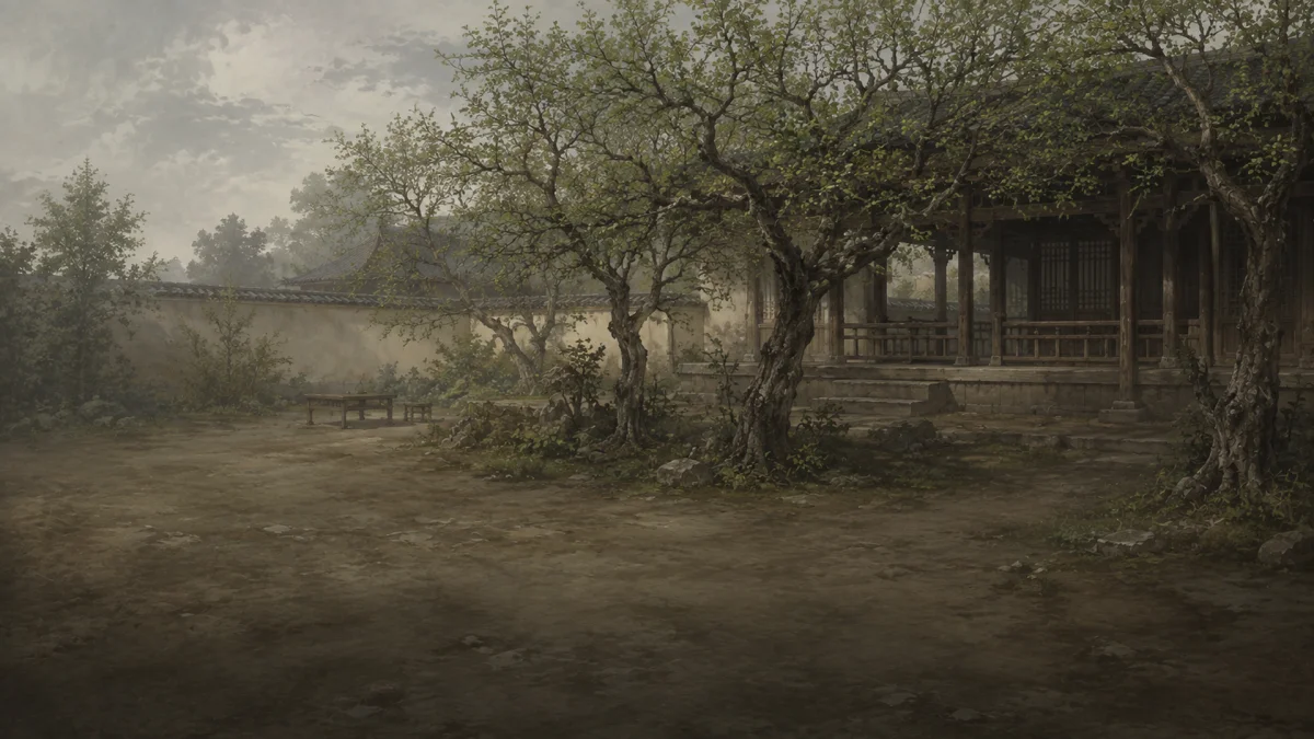 Three Kingdoms game art: a quiet courtyard